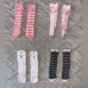 Girl Knee High 6-12M Sock Bundle - Animal Face Long Socks, Lot Of 4